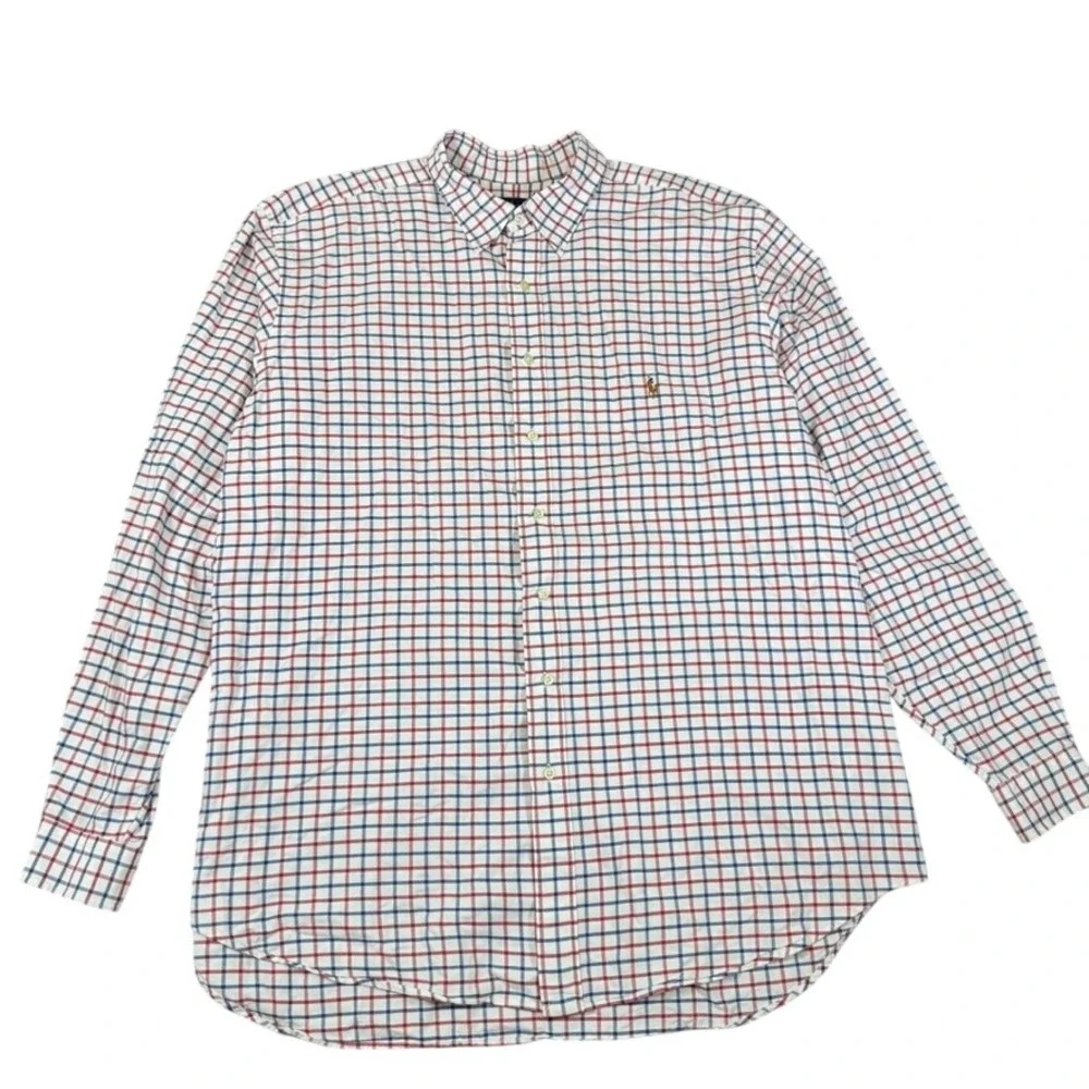 Polo Ralph Lauren Mens 2XLT Tall Red Navy Tattersall Check Cotton Button Down